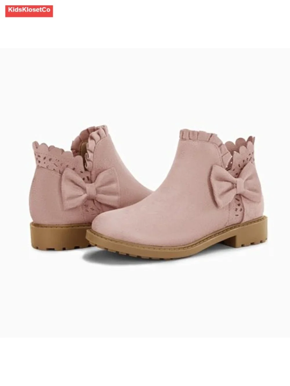 Girls Ruffled Chunky Heel Ankle Boots with Side Zipper